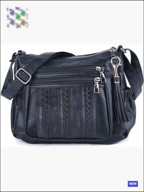 Soft PU Leather Crossbody Purse Multi Pocket Shoulder Bag Chic Casual